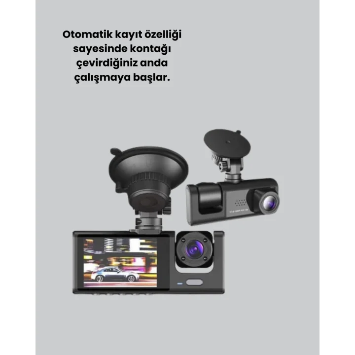 Mey İthalat® Üç Kameralı Araç Kamerası Full HD Gece Görüş  G-Sensör