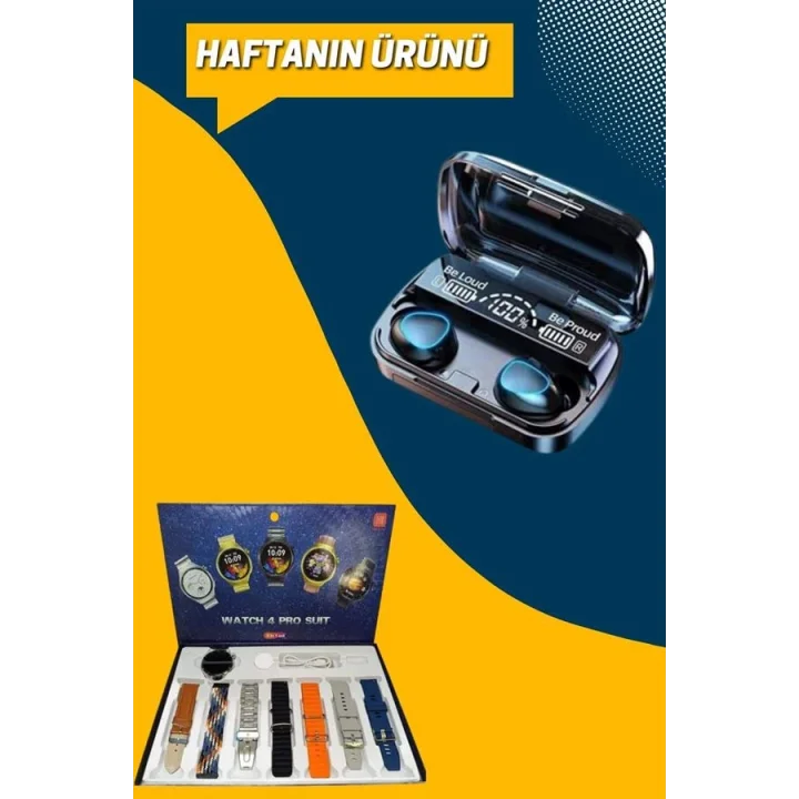 Mey İthalat® Ucuz Kaliteli Yeni Nesil 7 Kordonlu Akıllı Saat ve Kablosuz Bluetooth Kulaklık ANC Özelliği