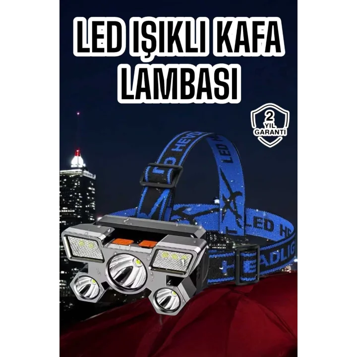 Mey İthalat® Ultra Güçlü Led Işık Şarjlı Kafa Lambası Balıkçı Lambası Kafa Feneri