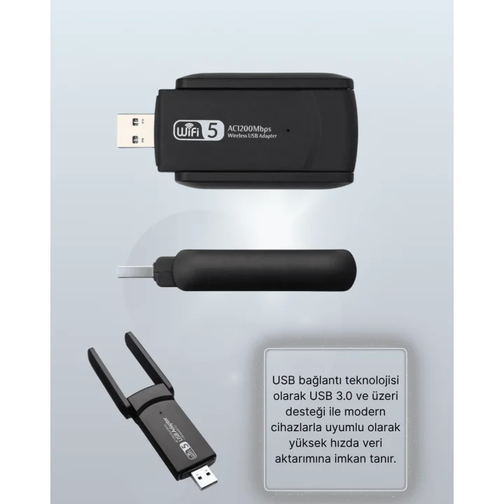 Mey İthalat® USB 3.0 Wireless Adaptör – 2.4GHz & 5GHz Destekli