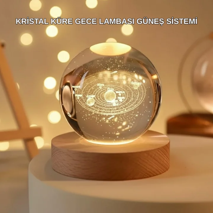 Mey İthalat® USB Bağlantılı Işıklı Kristal Küre Modern Ahşap Tabanlı Dekor