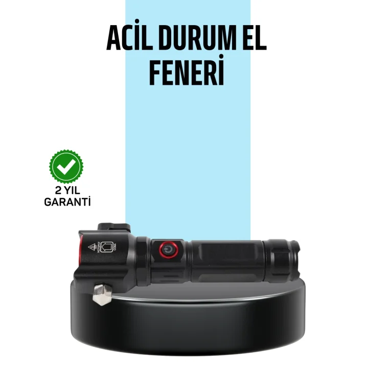 Mey İthalat® USB Şarjlı Çok Amaçlı El Feneri Çekiçli Pusulalı
