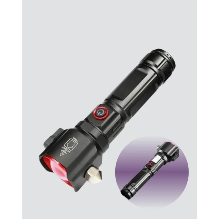 Mey İthalat® USB Şarjlı Çok Amaçlı El Feneri Çekiçli Pusulalı