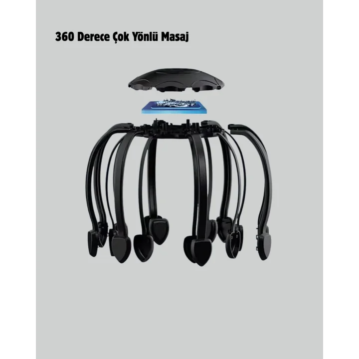 Mey İthalat® USB Şarjlı Kafa Masaj Aleti 3 Modlu 8 Başlıklı Stres Giderici