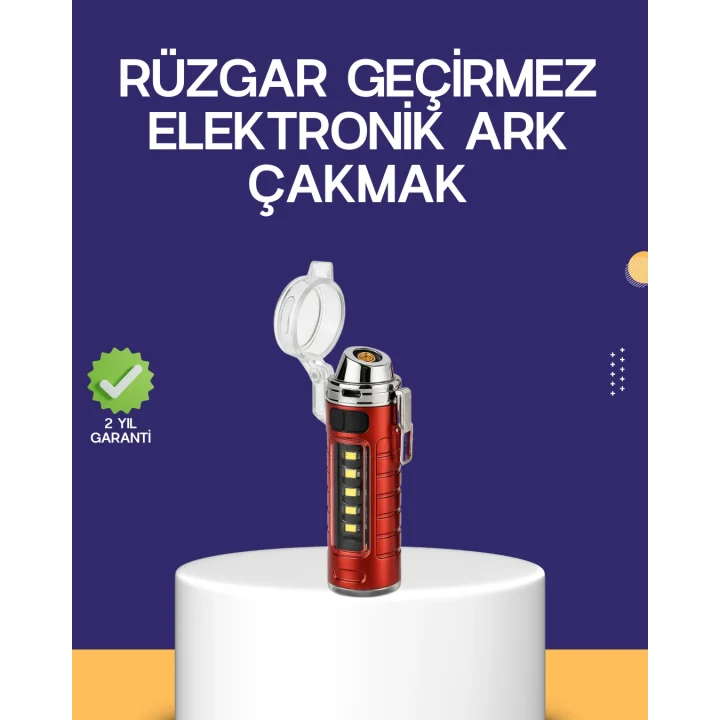 Mey İthalat® USB Şarjlı Rüzgar Geçirmez Elektrikli Çakmak El Fenerli