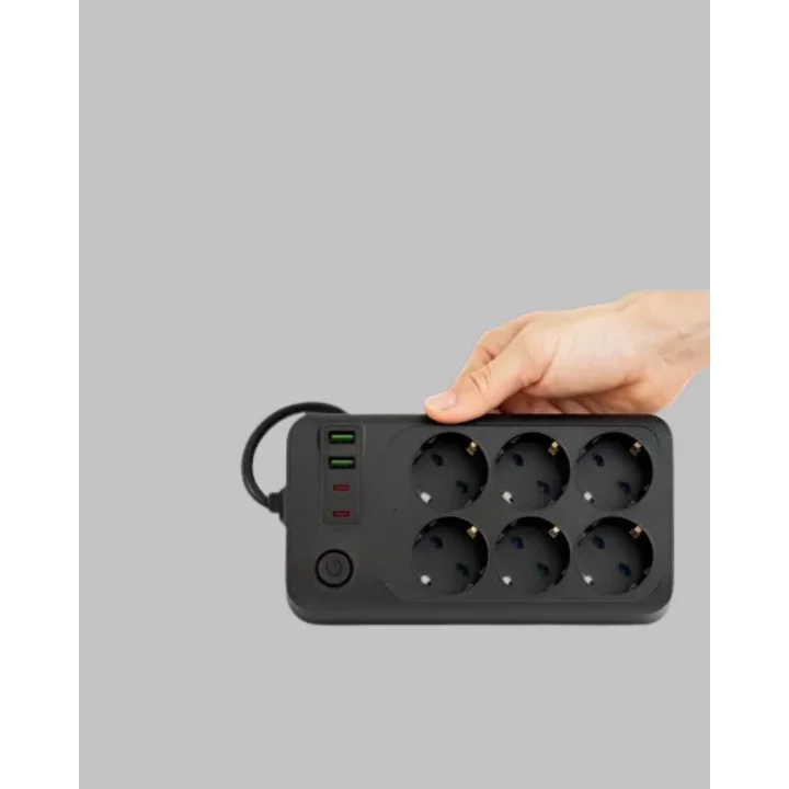 Mey İthalat® USB Type-C Destekli Termal Korumalı 6’lı Uzatma Priz 10A 2m