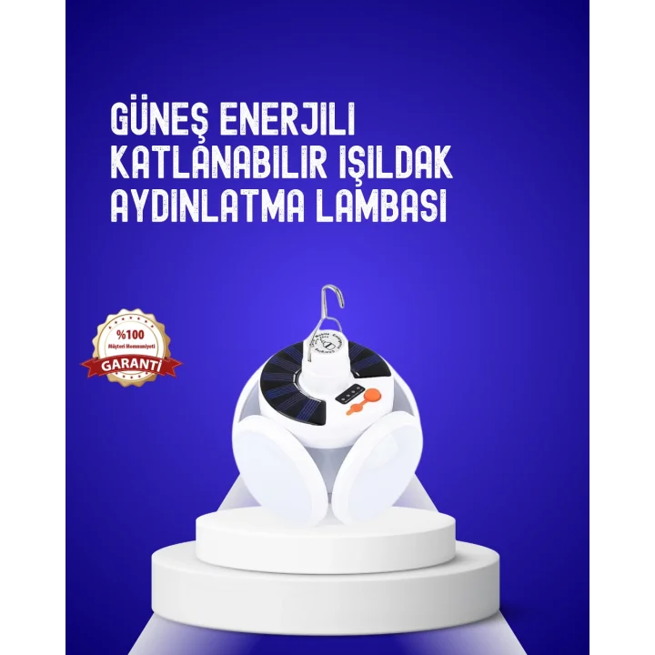Mey İthalat® USB ve Solar Şarjlı Katlanabilir 5 Taraflı LED Lamba