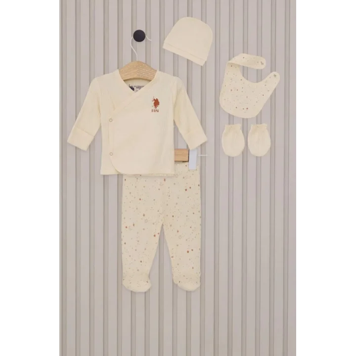 Mey İthalat® U.S.Polo Kız Bebek 5Li Zıbın Seti USB2107 Krem