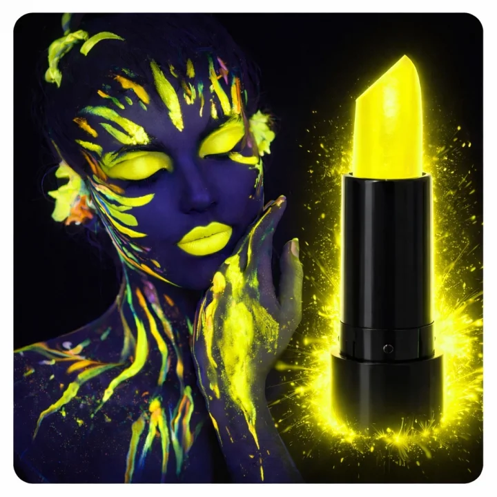 Mey İthalat® UV Neon Sarı Ruj – Karanlıkta Parlayan Makyaj Boyası