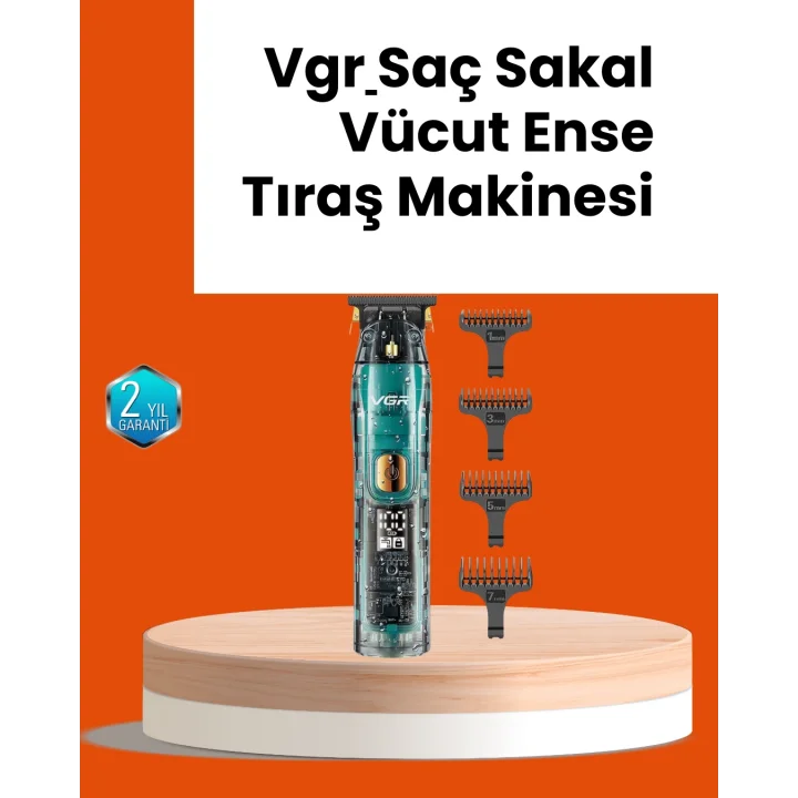 Mey İthalat® VGR V-695 Şarjlı Saç Sakal Tıraş Makinesi 2600mAh Batarya ve Kılavuz Taraklı