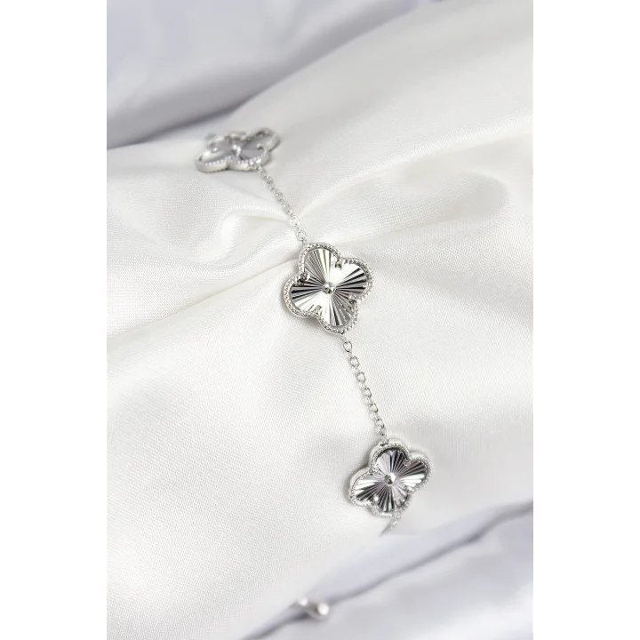 Mey İthalat® VIP Pirinç Yonca Model Gümüş Renk Kadın Bileklik