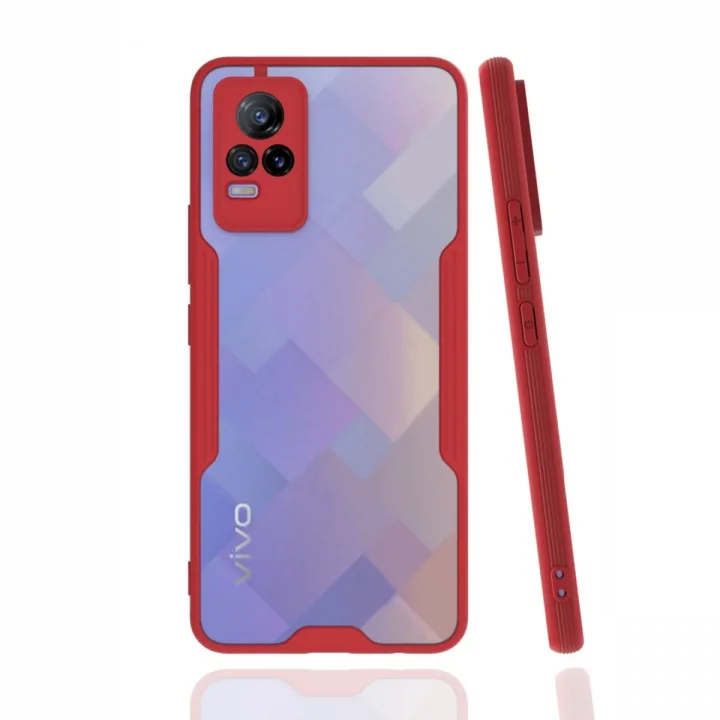 Mey İthalat®  Vivo V21e Kılıf Platin Silikon - Kırmızı