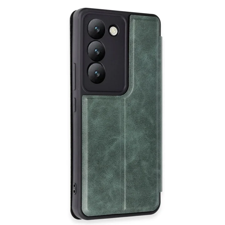 Mey İthalat®  Vivo V30 Lite 4G Kılıf Flip Cover - Koyu Yeşil