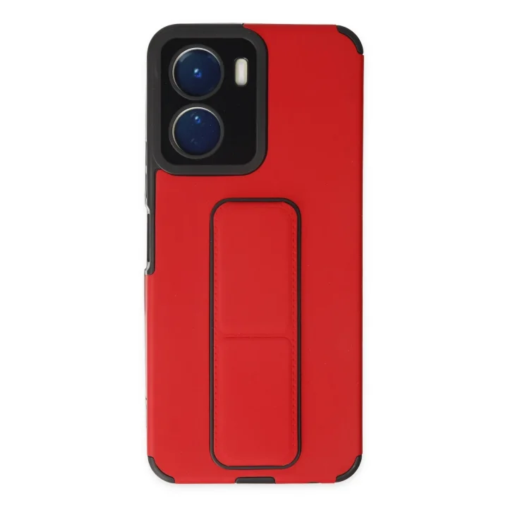 Mey İthalat®  Vivo Y16 Kılıf Mega Standlı Silikon - Kırmızı