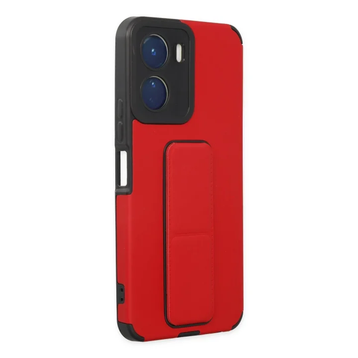 Mey İthalat®  Vivo Y16 Kılıf Mega Standlı Silikon - Kırmızı