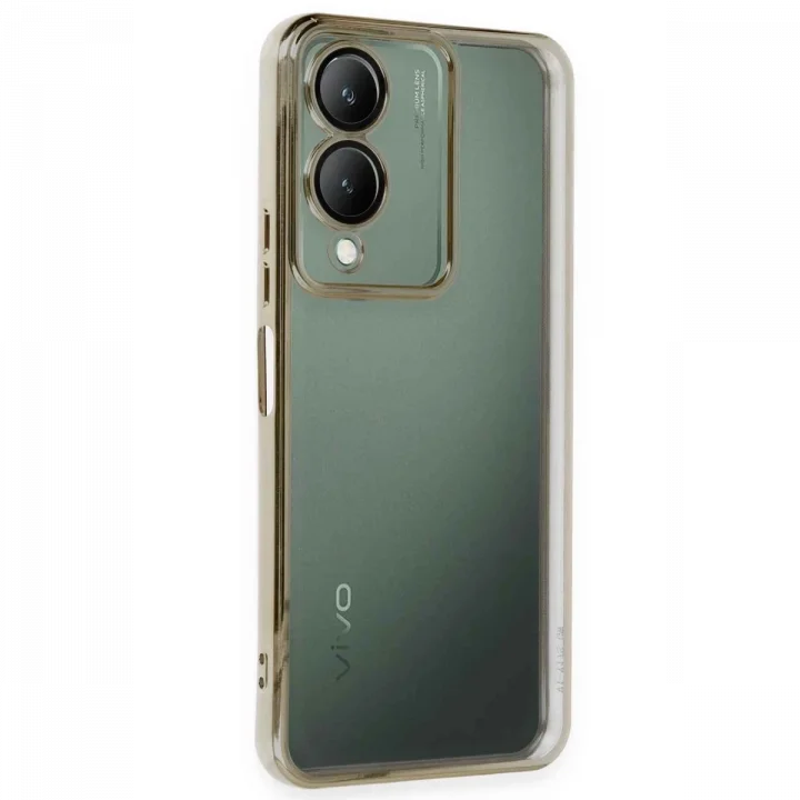 Mey İthalat®  Vivo Y17S Kılıf  Lensli Silikon - Gold