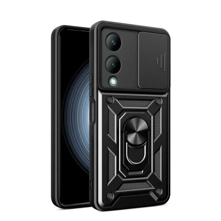 Mey İthalat®  Vivo Y17S Kılıf Pars Lens Yüzüklü Silikon - Siyah
