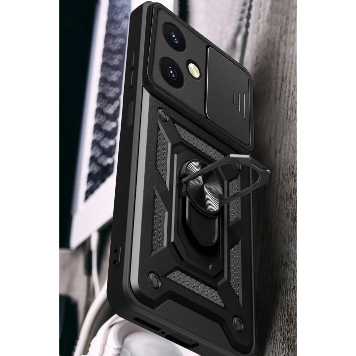 Mey İthalat®  Vivo Y27 Kılıf Pars Lens Yüzüklü Silikon - Siyah