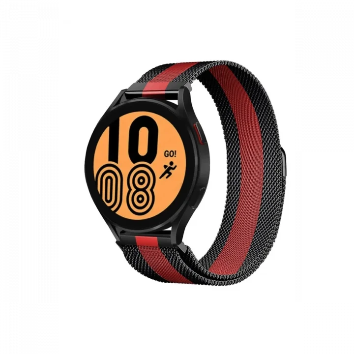 Mey İthalat®  Watch 20mm Metal Mıknatıslı Kordon - Siyah-Kırmızı