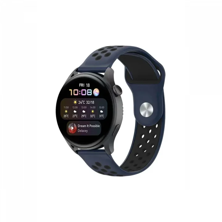 Mey İthalat®  Watch 20mm Spor Delikli Kordon - Lacivert-Siyah