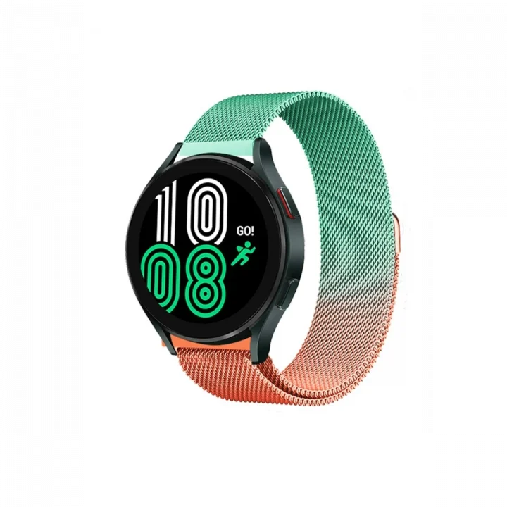 Mey İthalat®  Watch 22mm Metal Mıknatıslı Kordon - Turuncu-Yeşil