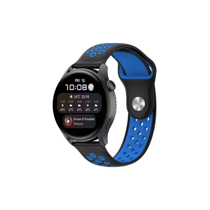 Mey İthalat®  Watch 22mm Spor Delikli Kordon - Siyah-Mavi