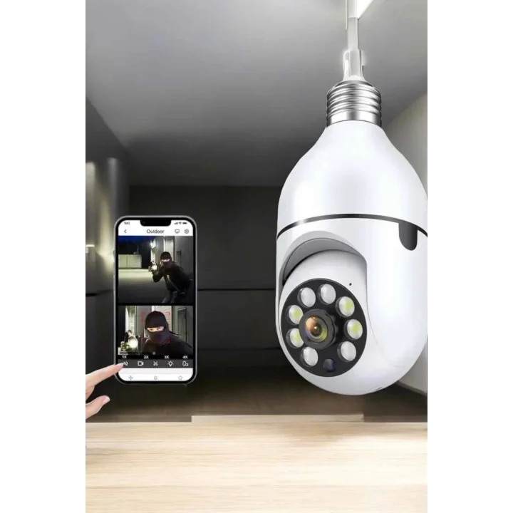 Mey İthalat® Wifi Kamera Duylu Ampul Görünümlü 360 Derece Dönebilen Ev Kamerası