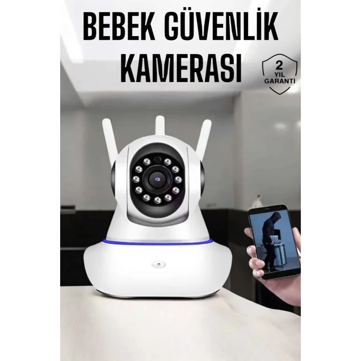 Mey İthalat® Wifi Kamera Ev Kamerası Gece Görüşlü Kablosuz Bebek Izleme Kamerası