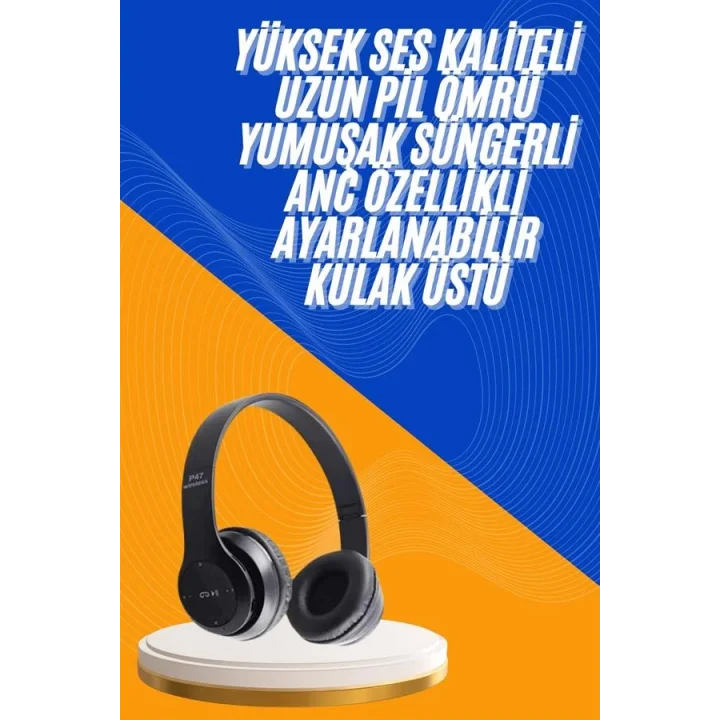 Mey İthalat® Wireless 5.0 Bluetooth Kablosuz Kulaklık ANC Özellikli Kulak Üstü Ayarlanabilir
