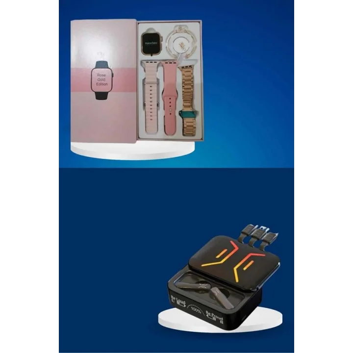 Mey İthalat® Wireless Şarjlı Akıllı Saat ve Dijital Göstergeli Kablosuz Bluetooth Kulaklık Nabız Ölçer