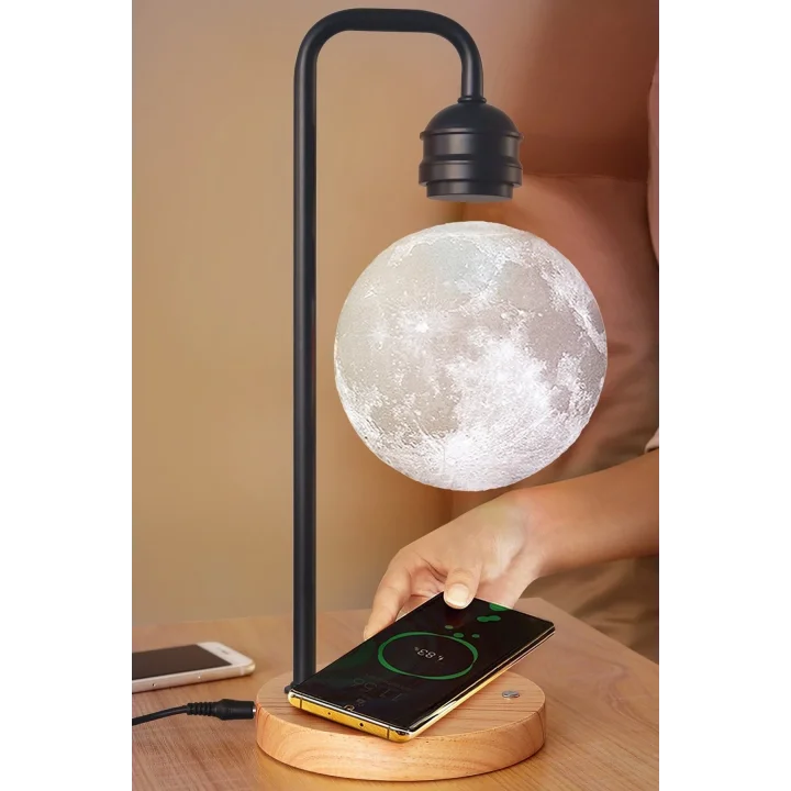 Mey İthalat®  XF02 Ay Görünümlü Kablosuz Şarj Özellikli Gece Lambası - Siyah