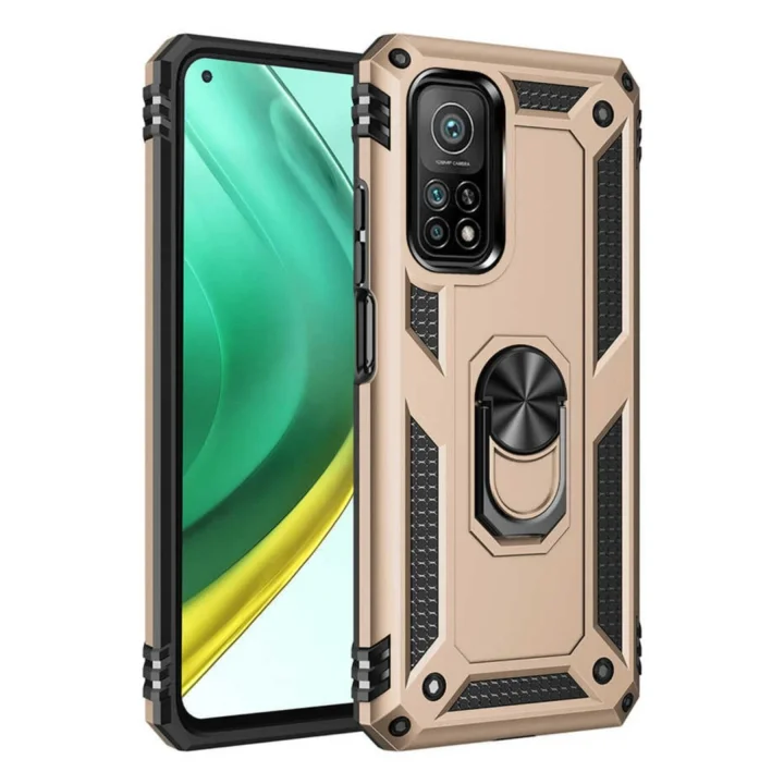 Mey İthalat®  Xiaomi Mi 10T Pro Kılıf Sofya Yüzüklü Silikon Kapak - Gold
