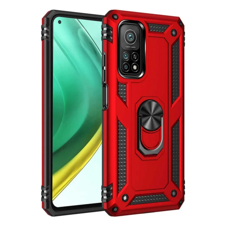 Mey İthalat®  Xiaomi Mi 10T Pro Kılıf Sofya Yüzüklü Silikon Kapak - Kırmızı