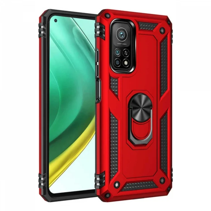 Mey İthalat®  Xiaomi Mi 10T Pro Kılıf Sofya Yüzüklü Silikon Kapak - Kırmızı