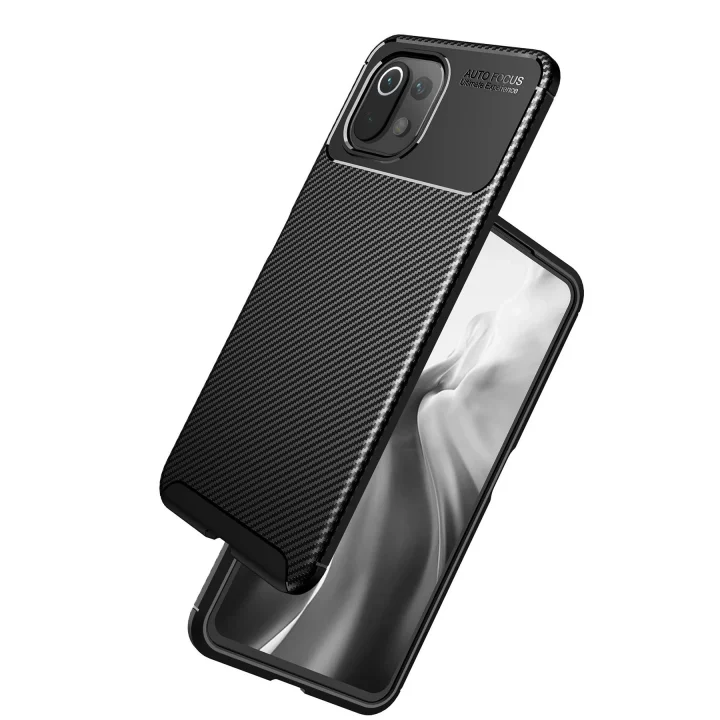 Mey İthalat®  Xiaomi Mİ 11 Lite Kılıf Auto Focus Karbon Kapak - Lacivert