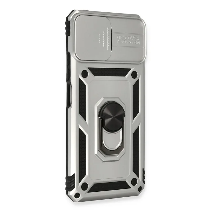 Mey İthalat®  Xiaomi Mİ 11 Lite Kılıf Pars Lens Yüzüklü Silikon - Gümüş