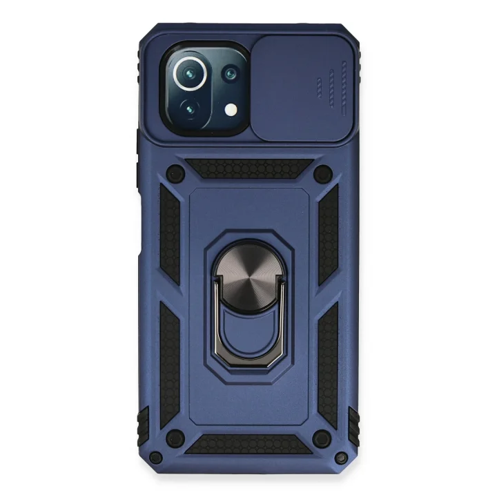 Mey İthalat®  Xiaomi Mİ 11 Lite Kılıf Pars Lens Yüzüklü Silikon - Lacivert