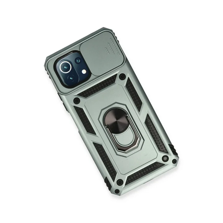 Mey İthalat®  Xiaomi Mİ 11 Lite Kılıf Pars Lens Yüzüklü Silikon - Yeşil