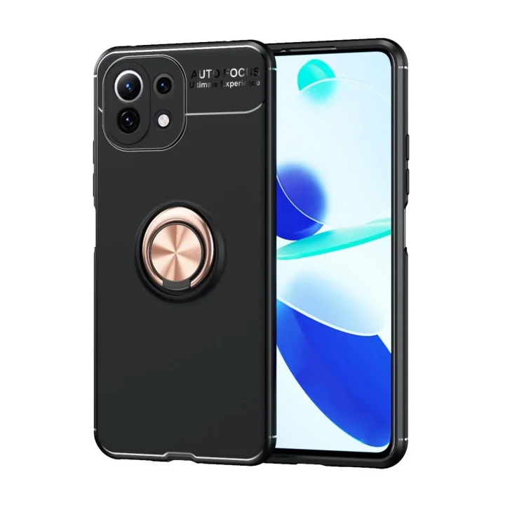 Mey İthalat®  Xiaomi Mİ 11 Lite Kılıf Range Yüzüklü Silikon - Siyah-Gold