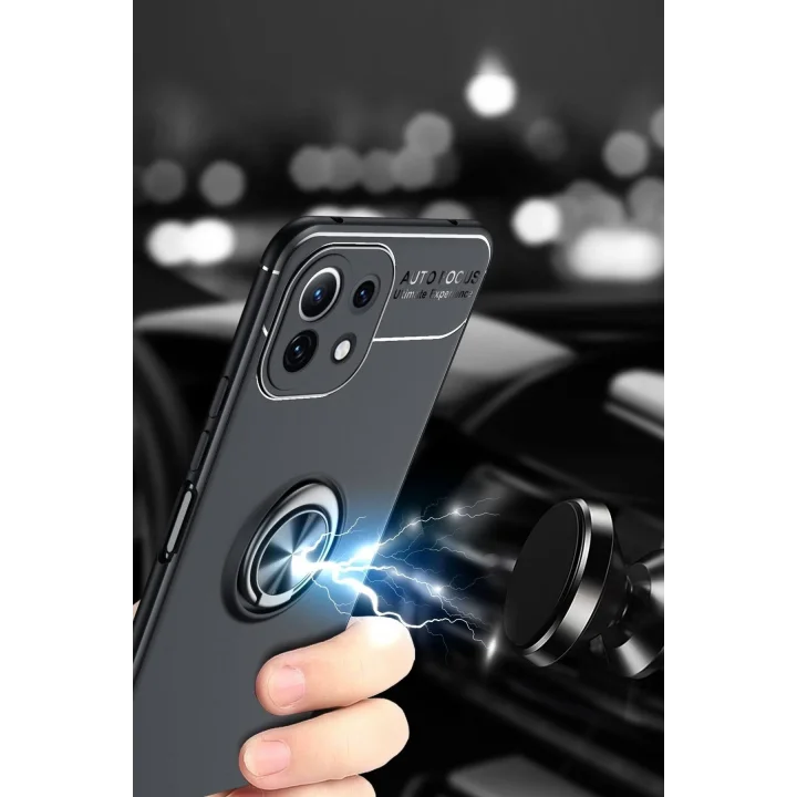 Mey İthalat®  Xiaomi Mİ 11 Lite Kılıf Range Yüzüklü Silikon - Siyah-Gold