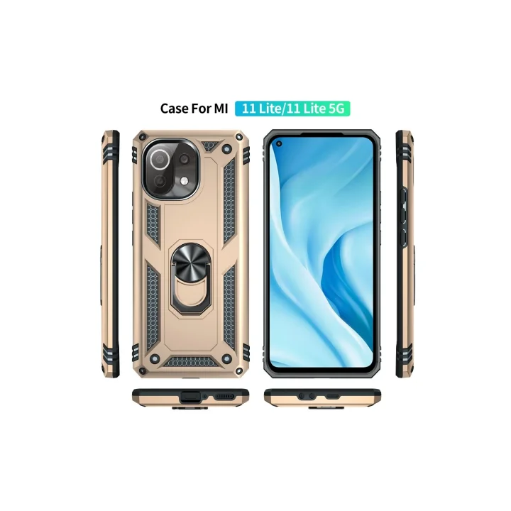 Mey İthalat®  Xiaomi Mİ 11 Lite Kılıf Sofya Yüzüklü Silikon Kapak - Gold