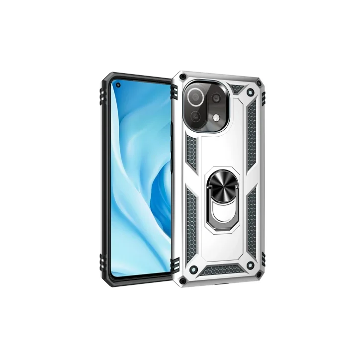 Mey İthalat®  Xiaomi Mİ 11 Lite Kılıf Sofya Yüzüklü Silikon Kapak - Gümüş