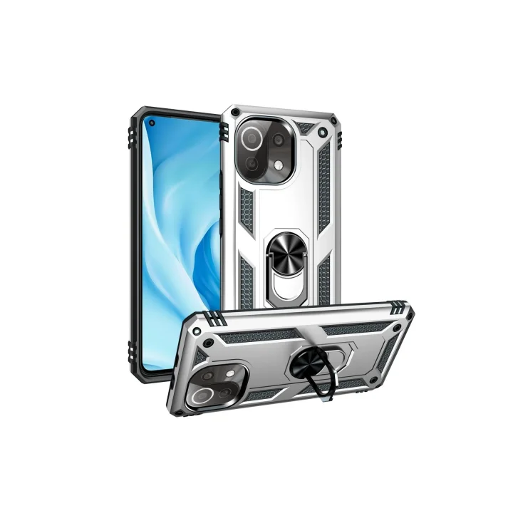 Mey İthalat®  Xiaomi Mİ 11 Lite Kılıf Sofya Yüzüklü Silikon Kapak - Gümüş