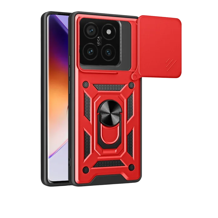 Mey İthalat®  Xiaomi Mi 14T Pro Kılıf Pars Lens Yüzüklü Silikon - Kırmızı