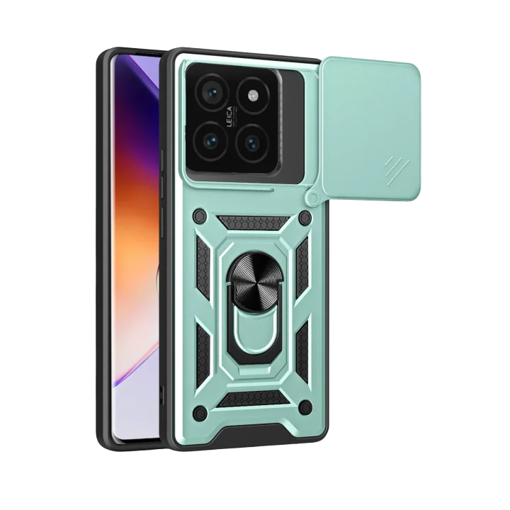 Mey İthalat®  Xiaomi Mi 14T Pro Kılıf Pars Lens Yüzüklü Silikon - Yeşil