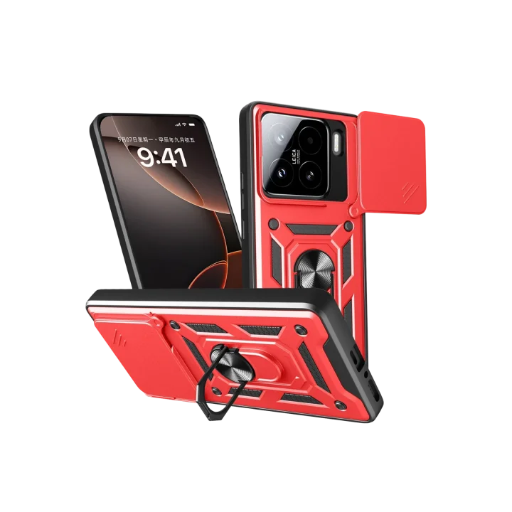 Mey İthalat®  Xiaomi Mi 15 Kılıf Pars Lens Yüzüklü Silikon - Kırmızı