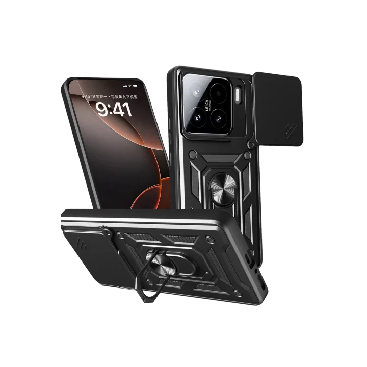 Mey İthalat®  Xiaomi Mi 15 Kılıf Pars Lens Yüzüklü Silikon - Siyah