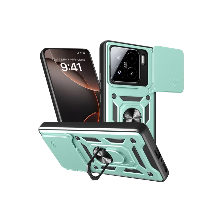 Mey İthalat®  Xiaomi Mi 15 Kılıf Pars Lens Yüzüklü Silikon - Yeşil