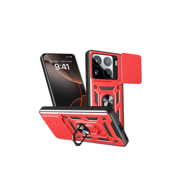 Mey İthalat®  Xiaomi Mi 15 Pro Kılıf Pars Lens Yüzüklü Silikon - Kırmızı