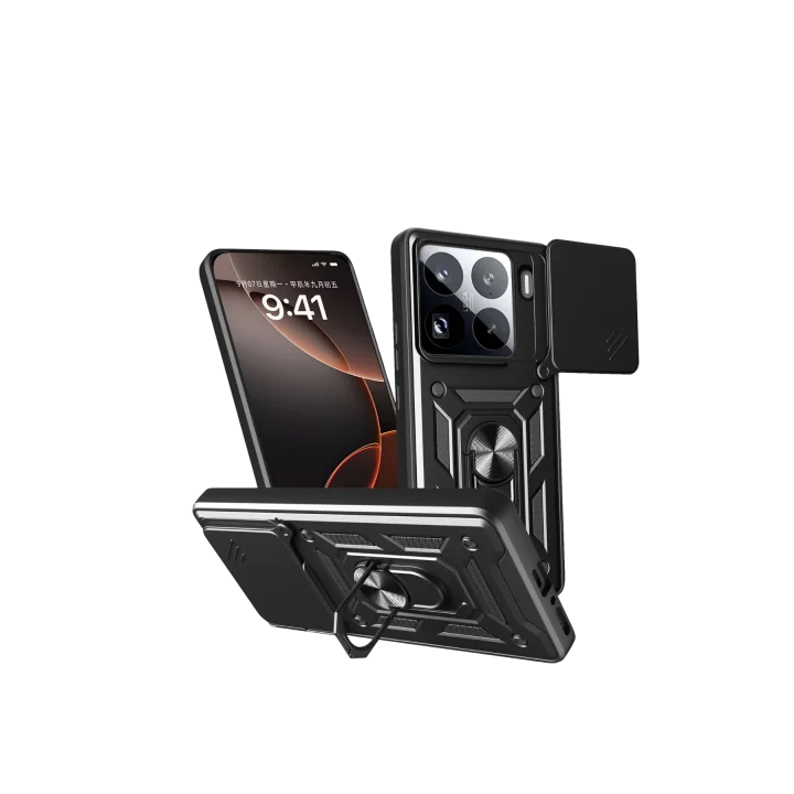 Mey İthalat®  Xiaomi Mi 15 Pro Kılıf Pars Lens Yüzüklü Silikon - Siyah